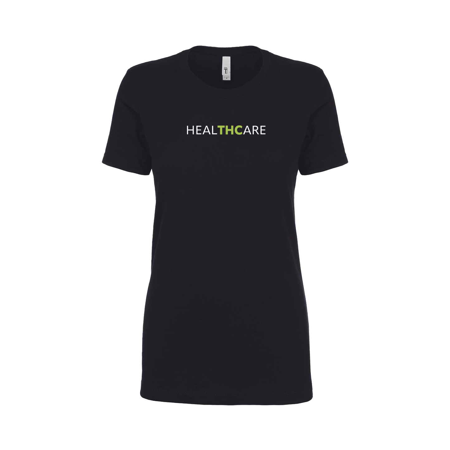 Womans Tee. Black. HealTHCare logo