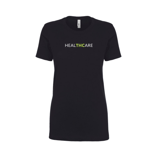 Womans Tee. Black. HealTHCare logo